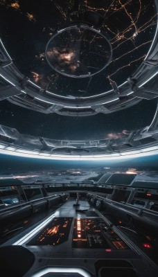 sky,signature,no humans,building,star (sky),scenery,starry sky,science fiction,realistic,space,planet,spacecraft,cable,explosion,earth (planet),spacesuit,cockpit