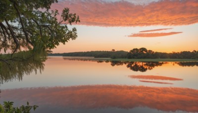 outdoors,sky,cloud,water,tree,no humans,cloudy sky,grass,plant,nature,scenery,forest,reflection,sunset,horizon,river,evening,landscape,lake,gradient sky,orange sky,red sky,leaf,reflective water