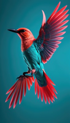 solo,simple background,closed mouth,full body,wings,black eyes,from side,pokemon (creature),no humans,bird,animal,blue background,feathers,flying,realistic,animal focus,aqua background,talons,beak,spread wings