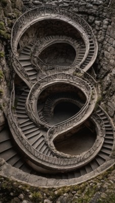 outdoors,tree,no humans,from above,traditional media,plant,nature,scenery,rock,stairs,ruins,bridge,pillar,arch,moss,grass,stone,stone floor