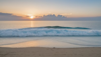 outdoors,sky,cloud,water,no humans,ocean,beach,sunlight,cloudy sky,scenery,sunset,mountain,sand,sun,horizon,road,watercraft,landscape,shore,sunrise,waves