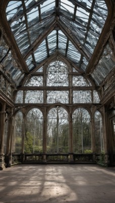 outdoors,sky,day,indoors,tree,no humans,window,shadow,sunlight,plant,nature,scenery,forest,stairs,architecture,pillar,church,arch,column,vanishing point,snow,ruins,bare tree,ceiling