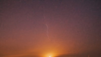 solo,outdoors,sky,cloud,no humans,bird,scenery,sunset,sun,gradient sky,orange sky,signature,ocean,horizon,electricity