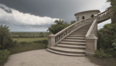 outdoors,sky,day,cloud,tree,blue sky,no humans,cloudy sky,grass,plant,nature,scenery,forest,stairs,bush,path,ocean,architecture,pillar