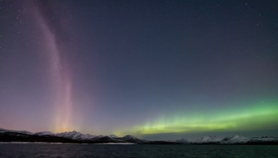 outdoors,sky,no humans,night,star (sky),nature,night sky,scenery,starry sky,mountain,horizon,landscape,mountainous horizon,sunrise,aurora,grass,rock,shooting star,milky way