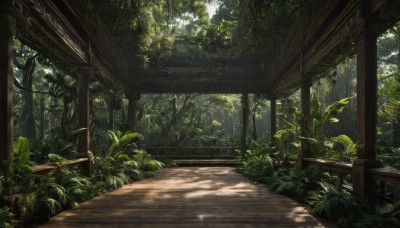 outdoors,day,tree,no humans,leaf,sunlight,grass,plant,nature,scenery,forest,bush,shade,dappled sunlight,light rays,bench