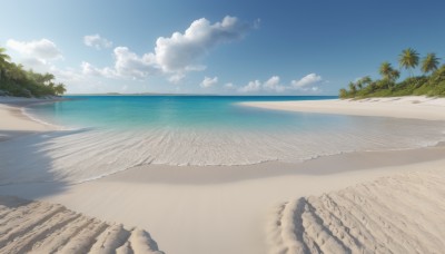 outdoors,sky,day,cloud,water,tree,blue sky,no humans,shadow,ocean,beach,cloudy sky,nature,scenery,rock,sand,palm tree,horizon,summer,shore,waves,island