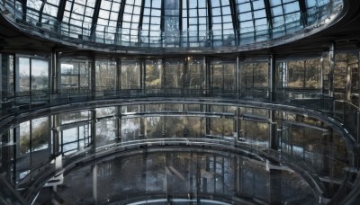 indoors,water,tree,no humans,window,building,scenery,reflection,science fiction,city,cityscape,architecture,bridge,sky,day,cloud,cloudy sky,skyscraper