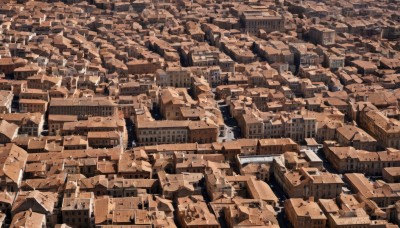 outdoors,tree,no humans,from above,building,scenery,city,cityscape,brown theme,monochrome,rock,ruins,sepia