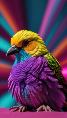 solo,wings,black eyes,pokemon (creature),no humans,bird,animal,feathers,realistic,animal focus,multicolored background,talons,beak,looking at viewer,closed mouth,standing,full body,artist name,watermark,web address