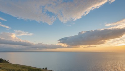 outdoors,sky,day,cloud,water,tree,blue sky,no humans,ocean,cloudy sky,grass,nature,scenery,sunset,rock,sun,horizon,landscape,gradient sky,orange sky,ground vehicle,motor vehicle