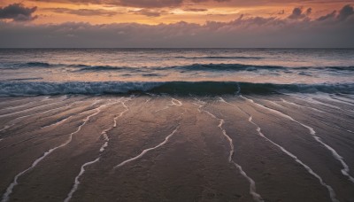 outdoors,sky,cloud,water,no humans,ocean,beach,cloudy sky,scenery,sunset,sand,horizon,waves,evening,shore,orange sky