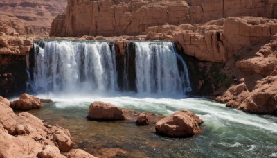 outdoors,day,water,no humans,scenery,rock,river,waterfall,cliff,cave,solo,artist name,signature,nature,moss,stone,stream