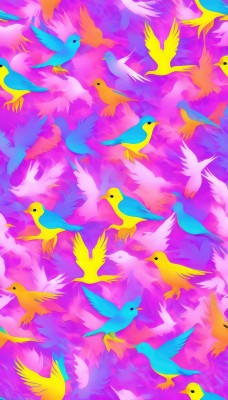 no humans,bird,animal,flying,purple background,animal focus,colorful,too many,flock,closed mouth,outdoors,sky,artist name,cloud,scenery