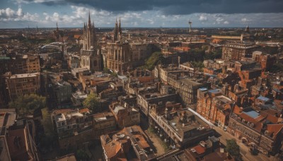 outdoors,sky,day,cloud,water,tree,no humans,ocean,from above,cloudy sky,building,scenery,stairs,city,railing,road,cityscape,architecture,bridge,river,tower,rooftop,town,blue sky,ground vehicle,horizon,watercraft,lamppost,street