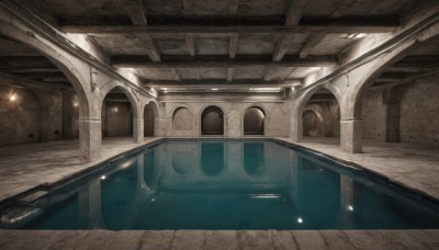 indoors,water,no humans,window,scenery,reflection,stairs,door,light,pillar,ceiling,hallway,arch,ceiling light,train station,architecture,bridge,chandelier