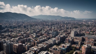 outdoors,sky,day,cloud,tree,blue sky,no humans,from above,cloudy sky,building,scenery,mountain,city,horizon,cityscape,river,skyscraper,landscape,rooftop,town,ocean,mountainous horizon,hill