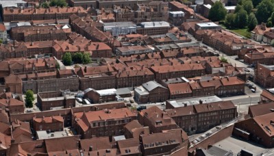 outdoors,day,tree,no humans,window,from above,building,scenery,stairs,city,road,cityscape,house,ground vehicle,motor vehicle,car