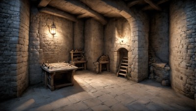 HQ,indoors,no humans,window,shadow,chair,table,sunlight,scenery,lantern,stairs,light,lamp,candle,wall,brick wall,barrel,treasure chest,stone floor,stone wall,fireplace,crate,wooden chair,fire,wooden floor,fantasy,door,torch,arch,wood