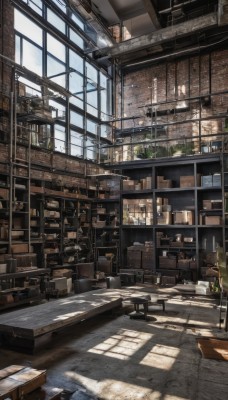 day,indoors,tree,book,no humans,window,shadow,chair,table,sunlight,plant,box,scenery,desk,light rays,wooden floor,stairs,bookshelf,potted plant,lamp,shade,sunbeam,shelf,cardboard box,bottle,ceiling,cabinet,blinds,office,window shade