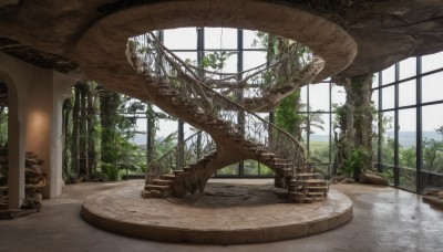 outdoors,day,indoors,water,tree,book,no humans,window,sunlight,plant,nature,scenery,fantasy,ruins,pillar,overgrown,wooden floor,vines,moss,log