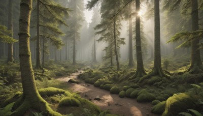 outdoors,day,signature,tree,no humans,sunlight,grass,plant,nature,scenery,forest,light rays,rock,bush,sunbeam,dappled sunlight,path,green theme,landscape,moss