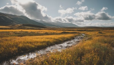 outdoors,sky,day,cloud,water,tree,blue sky,no humans,cloudy sky,grass,nature,scenery,mountain,field,landscape,mountainous horizon