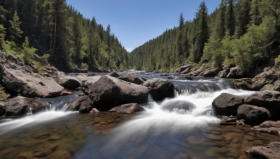 outdoors,sky,day,water,tree,blue sky,no humans,nature,scenery,forest,rock,mountain,river,waterfall,landscape,stream