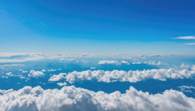 monochrome,outdoors,sky,day,cloud,blue sky,no humans,ocean,cloudy sky,scenery,blue theme,horizon,landscape,above clouds,signature