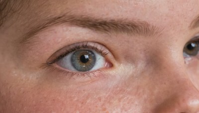 1girl,solo,looking at viewer,brown hair,1boy,brown eyes,male focus,eyelashes,close-up,reflection,realistic,eye focus,tears,freckles