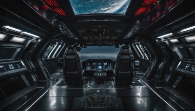 sky,signature,no humans,window,building,star (sky),scenery,reflection,science fiction,city,realistic,cityscape,space,planet,earth (planet),spacecraft,cockpit,robot,mecha