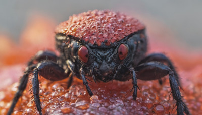 red eyes, blurry, no humans, depth of field, blurry background, bug, monster, realistic