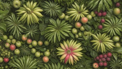 flower,food,no humans,fruit,leaf,plant,nature,scenery,yellow flower,apple,green theme,food focus,still life,outdoors,day,artist name,signature,pokemon (creature),from above,pink flower,realistic