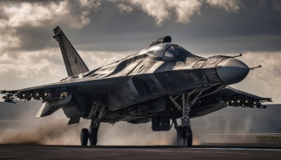 outdoors,sky,cloud,signature,military,no humans,cloudy sky,smoke,flying,science fiction,realistic,aircraft,military vehicle,airplane,vehicle focus,spacecraft,jet,missile,fighter jet,pilot