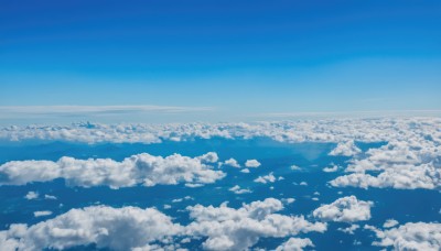 monochrome,outdoors,sky,day,cloud,blue sky,no humans,ocean,cloudy sky,scenery,blue theme,city,horizon,cityscape,landscape,above clouds,water