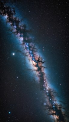 outdoors,sky,cloud,tree,no humans,night,star (sky),night sky,scenery,starry sky,reflection,dark,space,galaxy,milky way,water,ocean,from above,plant,tanabata