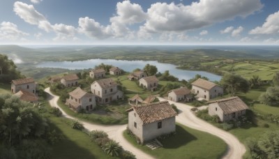 outdoors,sky,day,cloud,water,tree,blue sky,no humans,window,ocean,beach,cloudy sky,grass,building,nature,scenery,forest,mountain,horizon,road,bush,house,river,landscape,shore,path,hill,town,from above,field