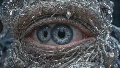 solo,looking at viewer,blue eyes,water,blurry,black eyes,no humans,depth of field,blurry background,close-up,1other,reflection,ambiguous gender,eye focus,1girl,black hair,eyelashes,animal,portrait,water drop