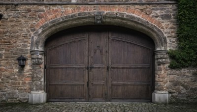 outdoors,day,no humans,window,plant,scenery,door,wall,brick wall,barrel,stone wall,brick,tree,grass,stairs,potted plant,bush,path,arch,pavement,stone floor,brick floor