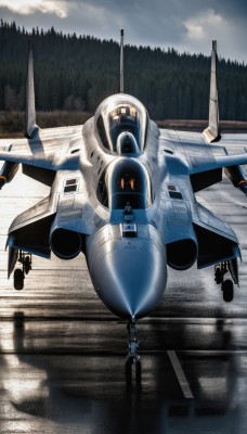 outdoors,multiple boys,sky,cloud,tree,military,no humans,shadow,helmet,cloudy sky,nature,forest,flying,realistic,aircraft,military vehicle,airplane,pilot suit,vehicle focus,world war ii,jet,fighter jet,pilot,science fiction,cockpit,missile