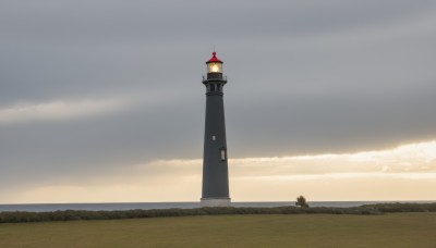 outdoors,sky,cloud,no humans,animal,cloudy sky,grass,building,scenery,dog,horizon,clock,house,lamppost,tower,1girl,tree,blue sky,bird,sunset,road,field,landscape,lighthouse,very wide shot