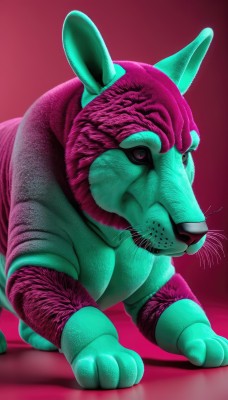 solo,looking at viewer,simple background,closed mouth,full body,black eyes,gradient,gradient background,pokemon (creature),no humans,shadow,animal,cat,pink background,red background,realistic,animal focus,whiskers,purple eyes,signature,pink eyes,watermark,colored sclera,reflection,serious