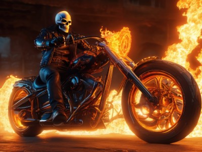 solo,gloves,1boy,sitting,jacket,weapon,male focus,boots,pants,sunglasses,helmet,fire,ground vehicle,motor vehicle,leather,motorcycle,leather jacket,black gloves,fingerless gloves,open jacket,denim,spikes,smoke,skull,realistic,explosion,flame