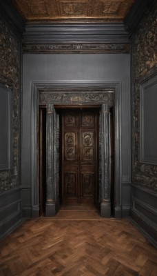 indoors,no humans,scenery,wooden floor,stairs,door,pillar,hallway,carpet,wall,architecture,still life,rug