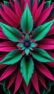 simple background,flower,no humans,leaf,plant,black background,pink flower,colorful,still life,signature,red flower,purple flower