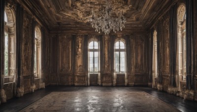 day,indoors,water,no humans,window,sunlight,scenery,reflection,stairs,candle,architecture,pillar,ceiling,hallway,church,arch,candlestand,reflective floor,chandelier,column,chair,wooden floor,fantasy,door,tile floor,vase,throne,painting (object),carpet