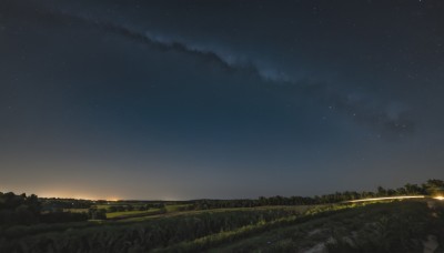 outdoors,sky,cloud,water,tree,no humans,night,grass,star (sky),nature,night sky,scenery,starry sky,reflection,sunset,dark,river,landscape,hill,ground vehicle,horizon,road,field