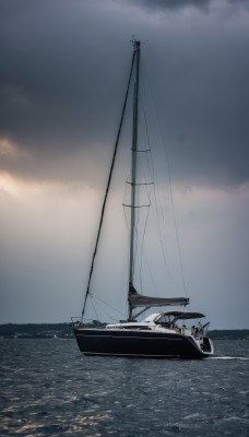 outdoors,sky,cloud,water,military,no humans,ocean,cloudy sky,scenery,horizon,military vehicle,watercraft,vehicle focus,ship,boat,warship,waves,grey sky