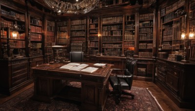 sitting,indoors,cup,book,no humans,chair,table,scenery,desk,wooden floor,paper,open book,bookshelf,light,lamp,candle,dark,book stack,library,ladder,carpet,quill,candlestand,rug,chandelier,globe,solo,hat,witch hat,fireplace