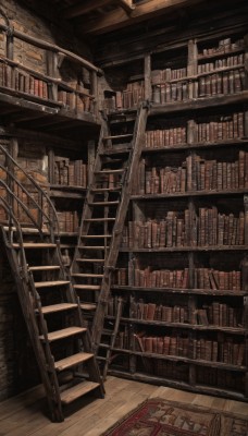 indoors,book,no humans,scenery,wooden floor,stairs,railing,bookshelf,library,ladder,voile,shelf